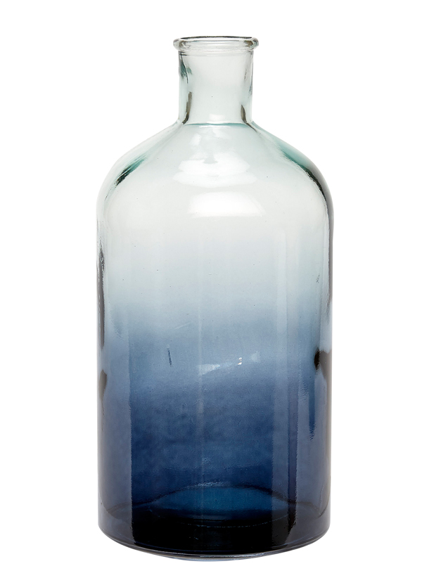 Stor blå vas i form av flaska