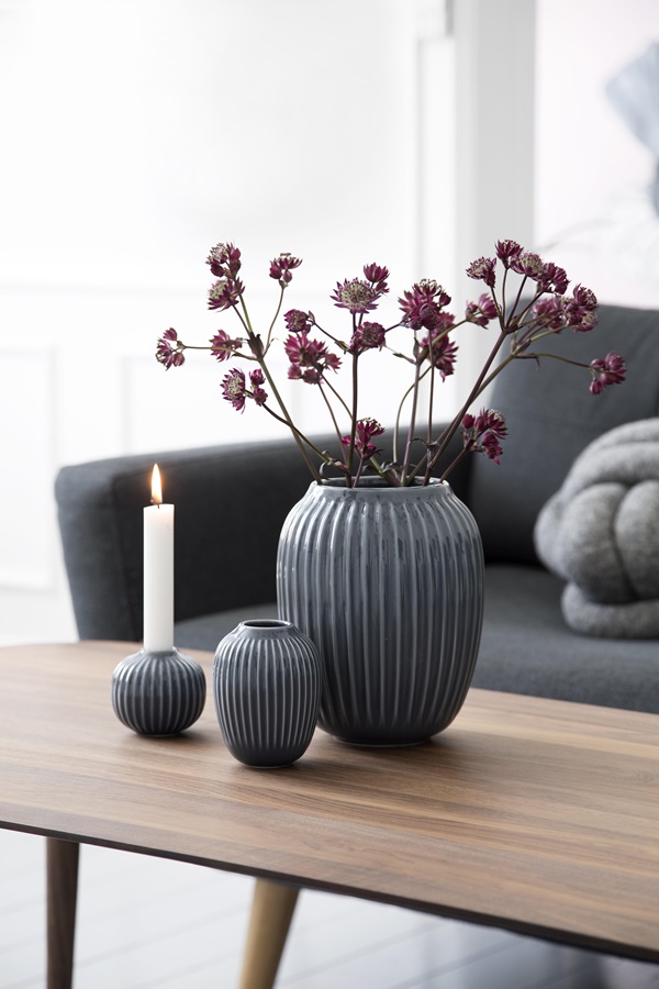 Hammershøi Vase H200 and H100 Anthracite and Candle Holder H65 Anthracite_High resolution JPG_232100